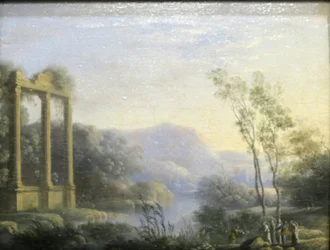 Landschaft mit Moses, der aus dem Wasser gerettet wird